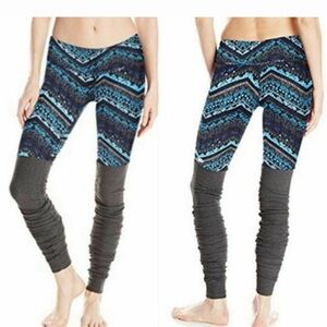 ALO Yoga | Goddess Ruched Ribbed Leggings | Blue & Grey | Small